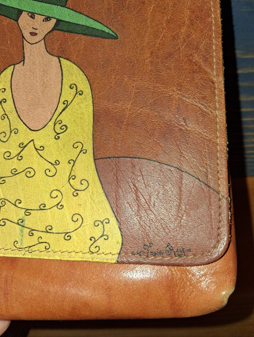 Vintage Handpainted Leather Purse / Handbag - Picture 3 of 8